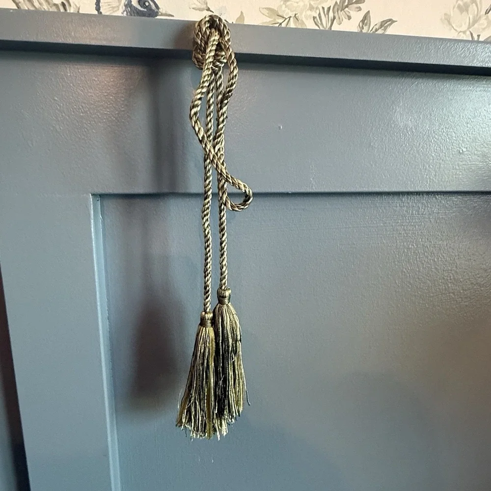 Vintage Tassel Collection Sage Green Chenille Cream Red Drapery Tiebacks